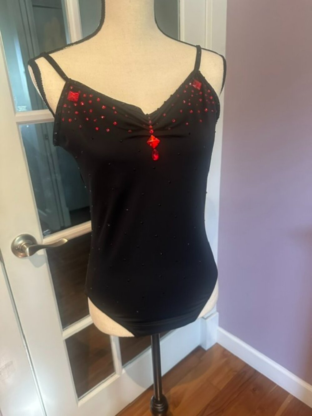 Black Bodysuit for Latin/Ballroom Dancing with Swarovski rhinestones